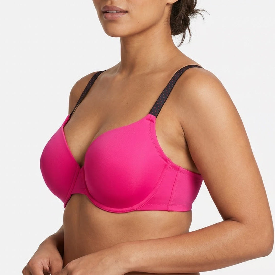 Hot Pink Full Coverage Underwire Bra with Polka Dot Straps 44DD