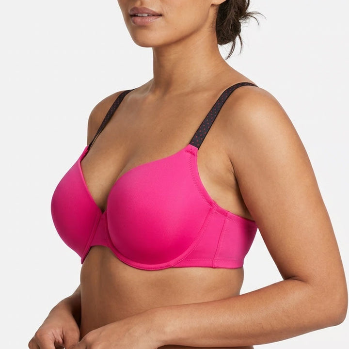 Hot Pink Full Coverage Underwire Bra with Polka Dot Straps 44DD