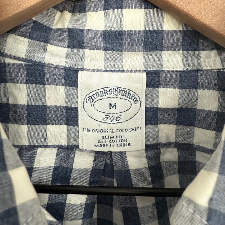 Brooks Brothers 346 Men's Slim Fit Blue Gingham Button Down Shirt Size M