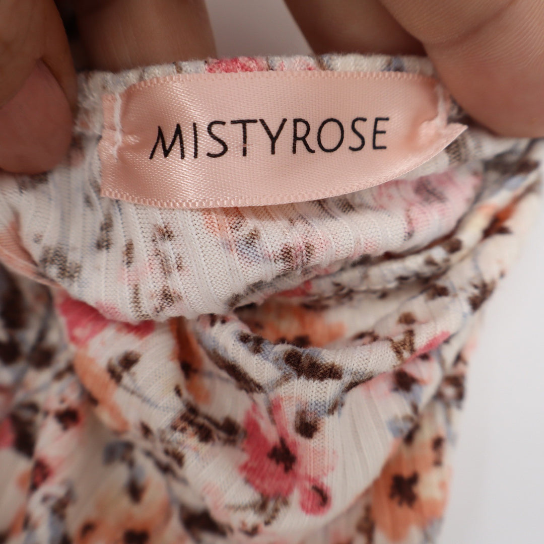 Mistyrose Floral Halter Midi Dress Pink Orange Ribbed Cowl Back M