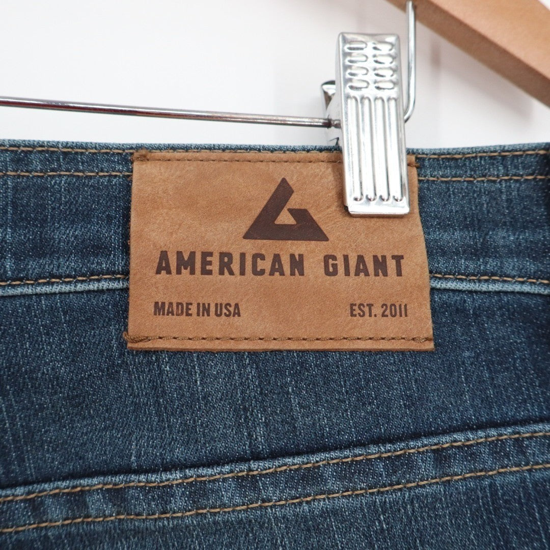 American Giant Dakota Straight Jeans Mens 36x32 Blue Medium Wash Denim Stretch
