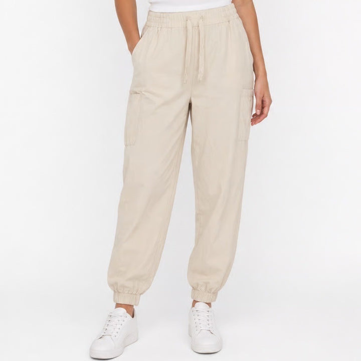 Old Navy Womens Petite Small Cream Cotton Nylon Cargo Jogger Pants Beige