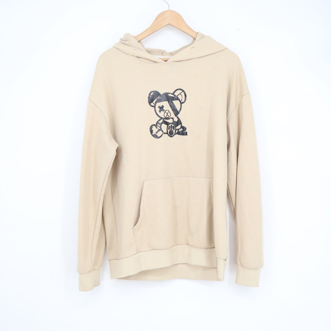 SHEIN Teddy Bear Graphic Hoodie Beige Tan Long Sleeve Pullover Size L