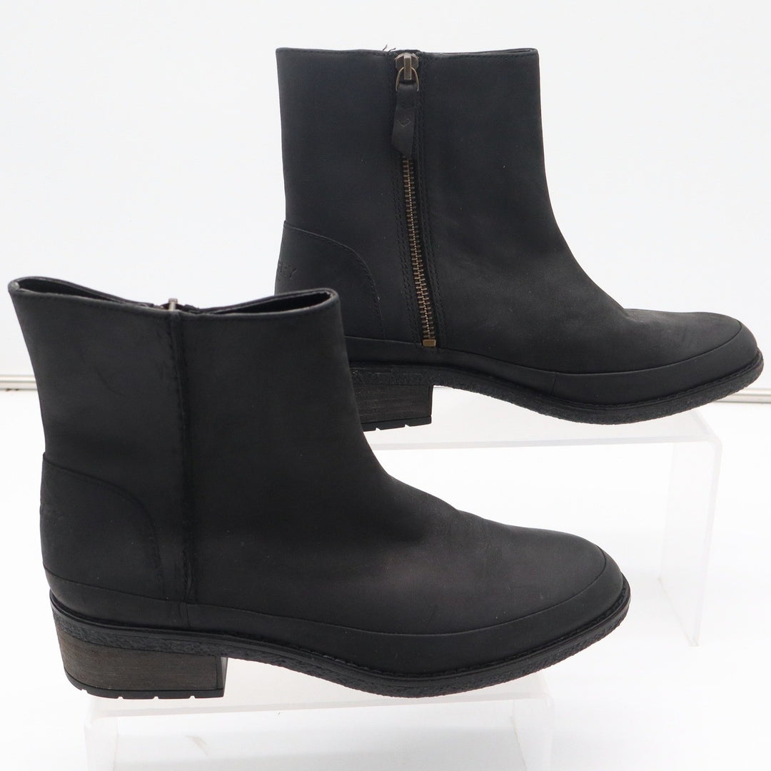 Sperry Top-Sider Black Leather Ankle Boots Womens 8.5 Zip Block Heel