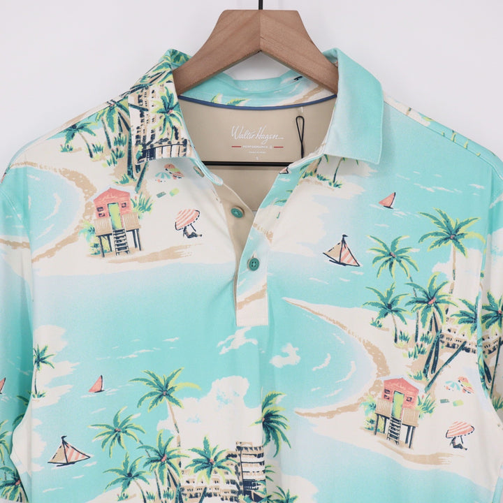 Walter Hagen Mens S P11 Print Polo Resort Landscape Multi Tropical Golf Shirt
