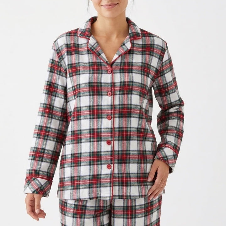 Family PJs Macys Womens 1X Red Green White Plaid Cotton Flannel Pajama Top