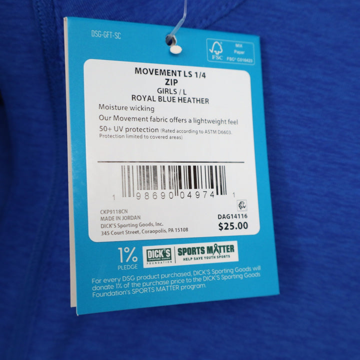 DSG Girls Movement 1/4 Zip Pullover Royal Blue Heather Size L 14 NWT