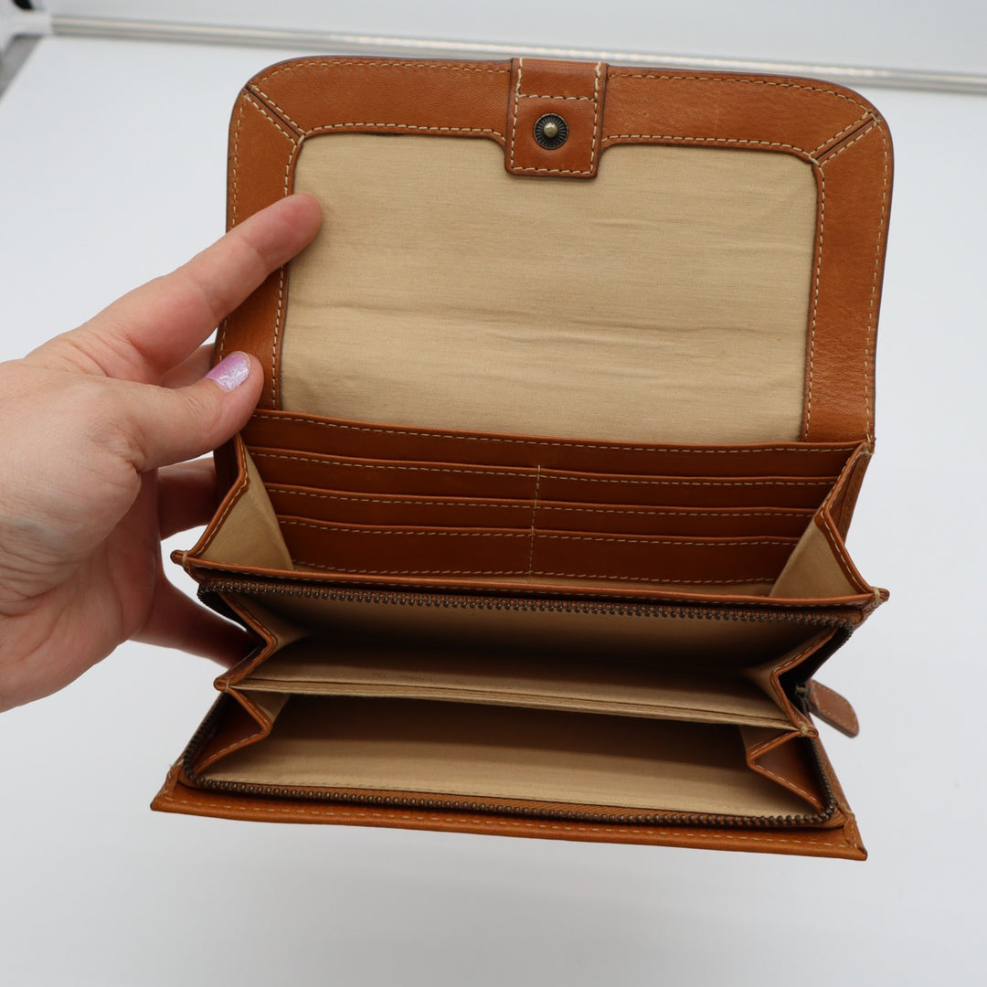 Frye Olivia Womens Cognac Brown Leather Inner Credit Card Slots Flap Up Wallet