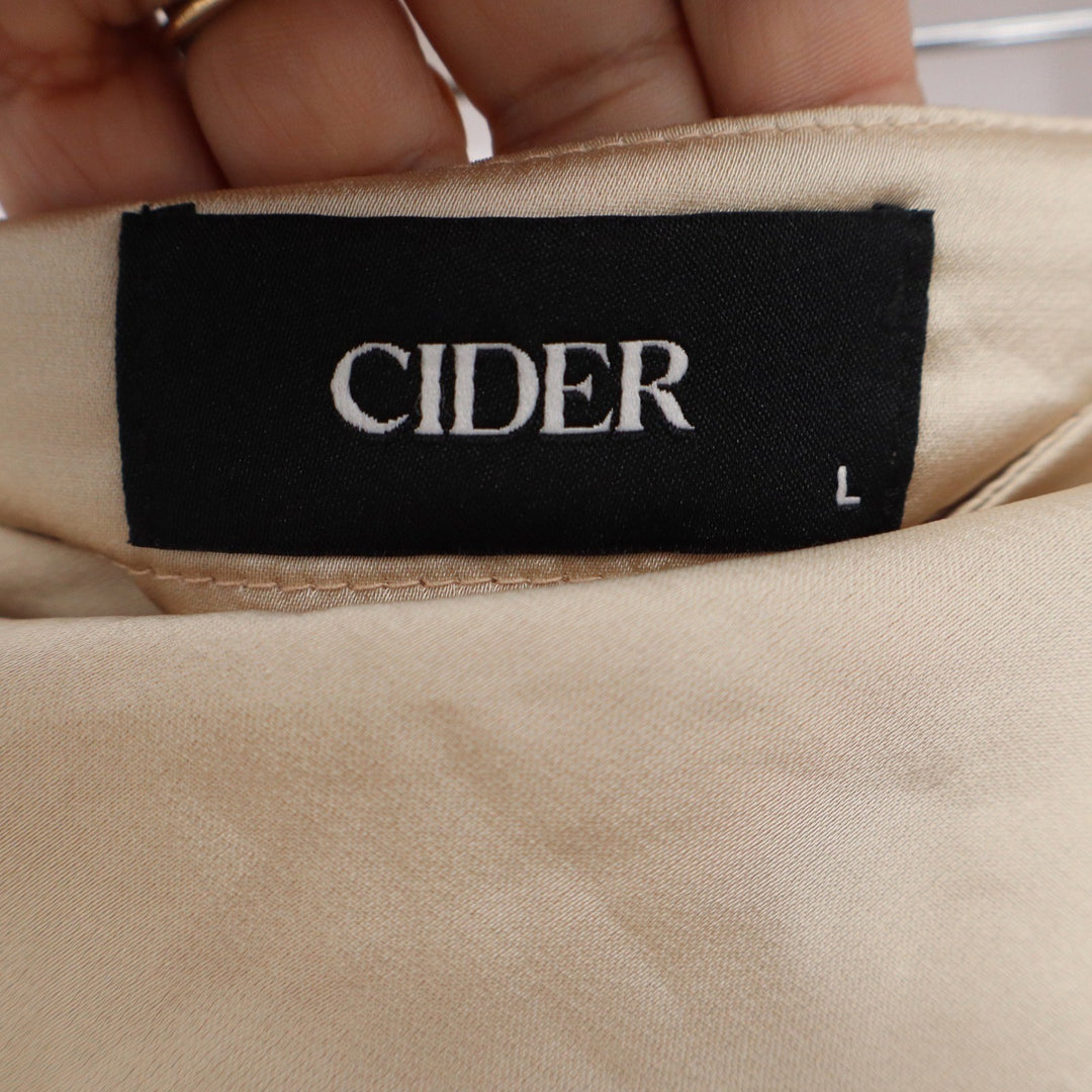 Cider Beige Satin Maxi Slip Skirt High Waisted Champagne L