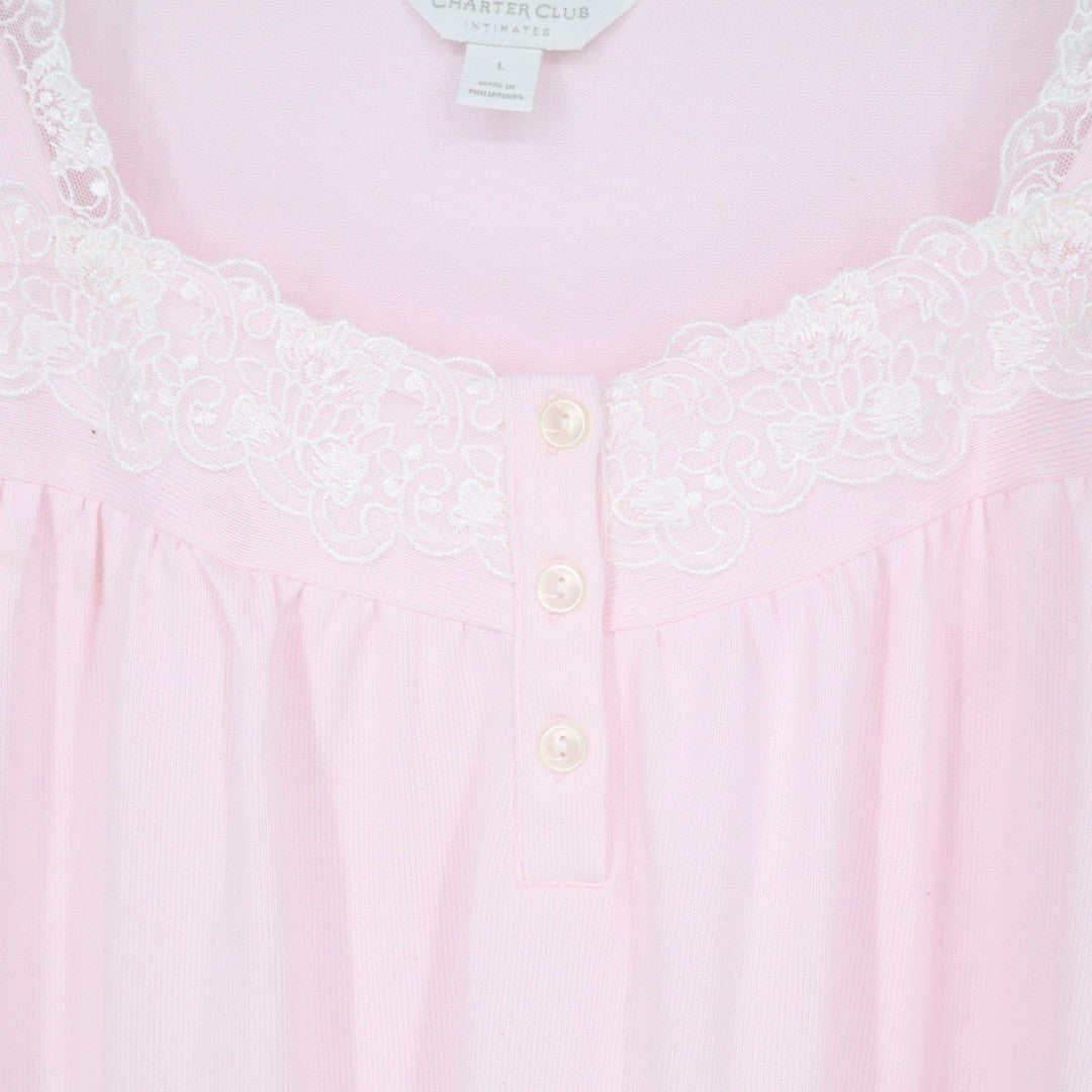 Charter Club Intimates Sleepwear Top Womens L Pink Stretch Pleated Square Neck