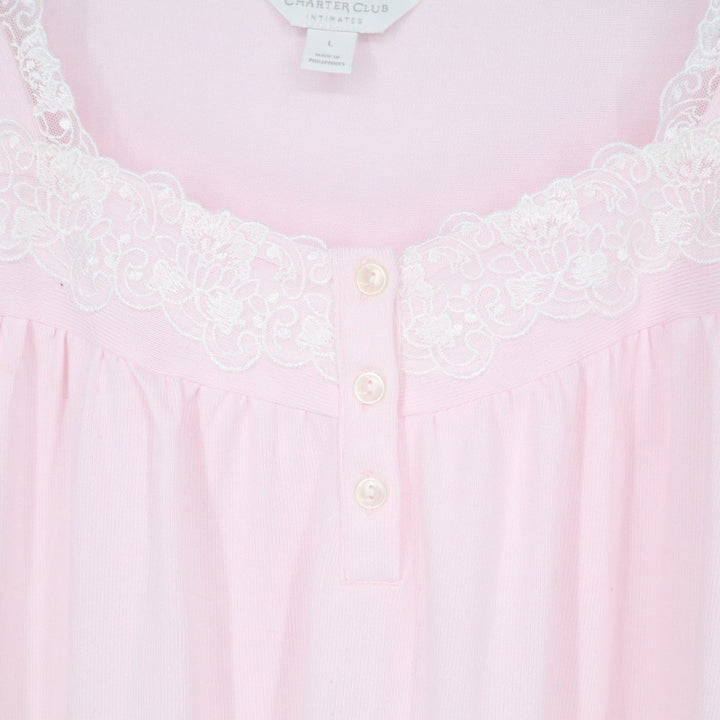 Charter Club Intimates Sleepwear Top Womens L Pink Stretch Pleated Square Neck