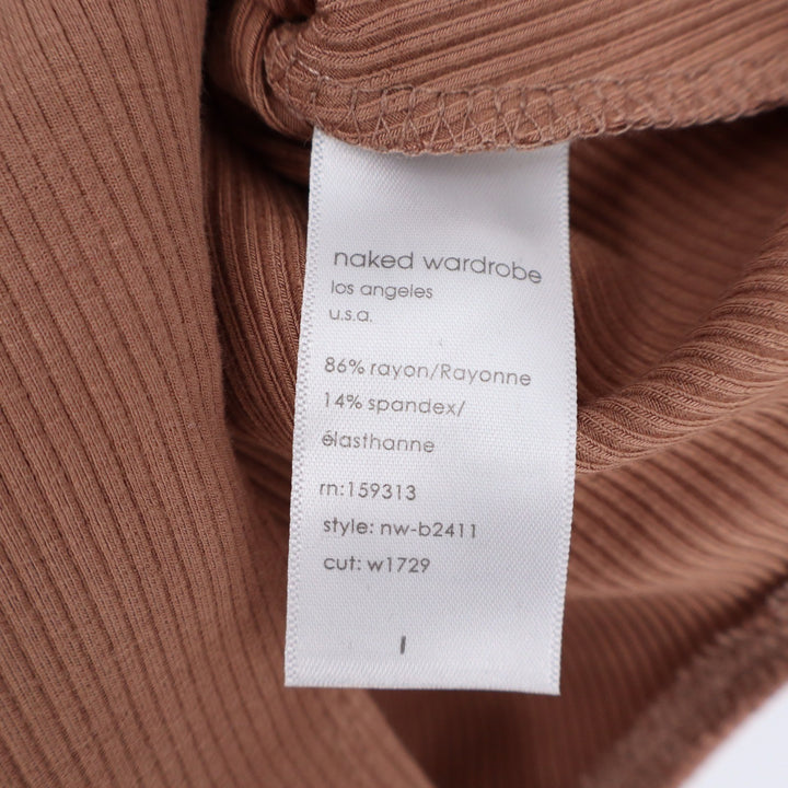 Naked Wardrobe Womens Ribbed Color block Mock Neck Bodysuit Coco Oatmeal L