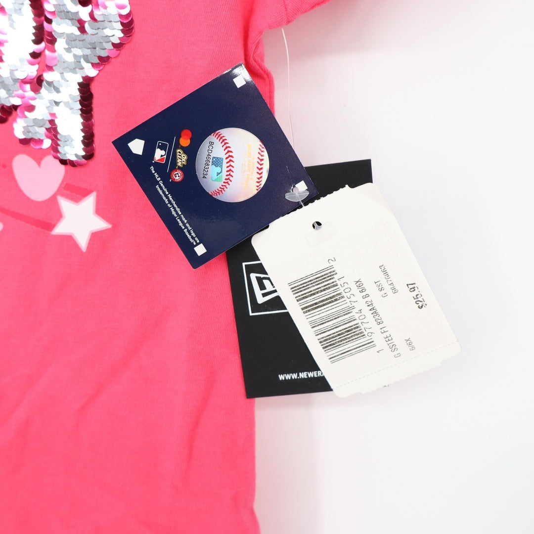 New Era Boston Red Sox Girls Pink Sequin Graphic V-Neck T-Shirt Size 6/6X NEW