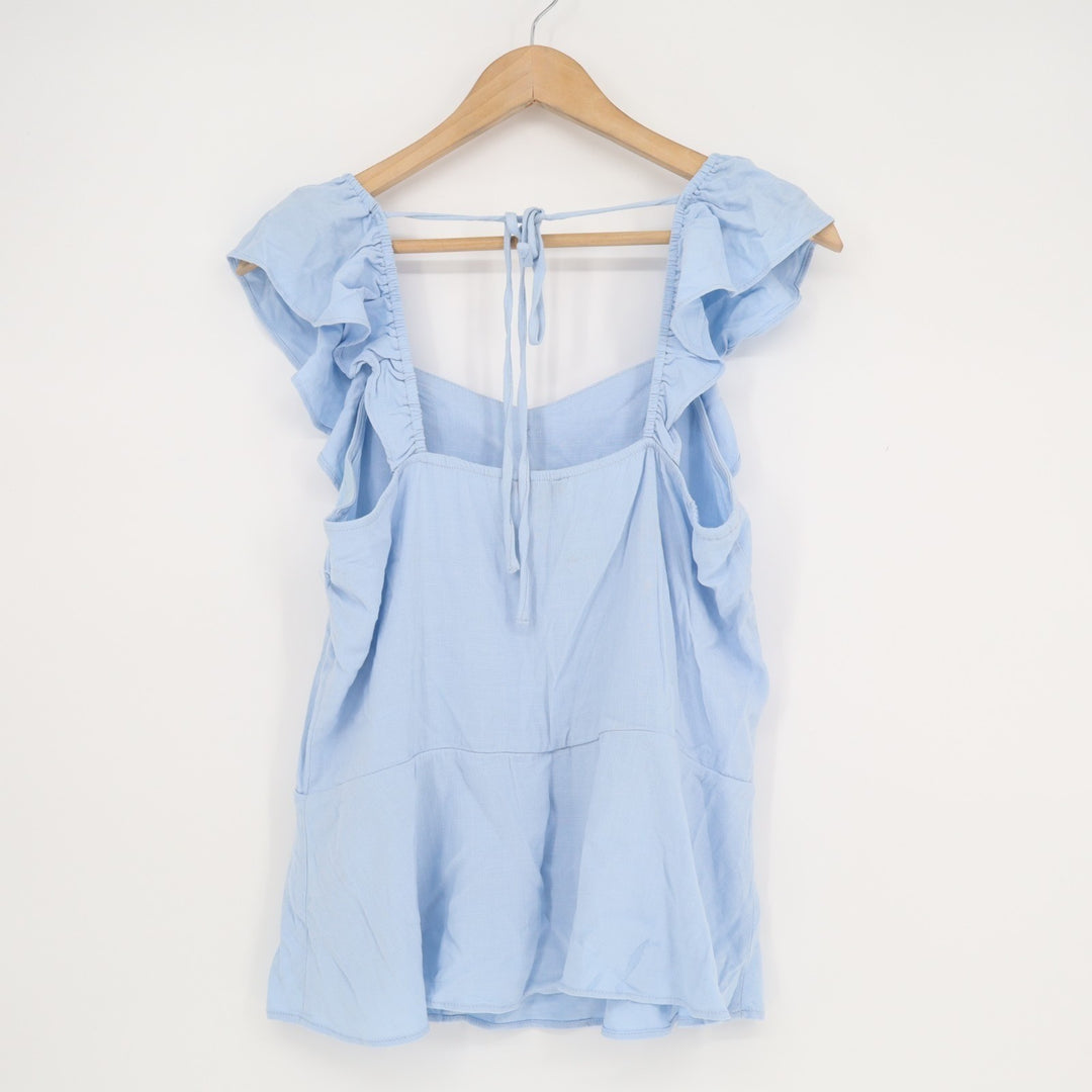 Moa Moa Tank Top Women's Large Light Blue Stretch Ruffle Sleeve Square Neck