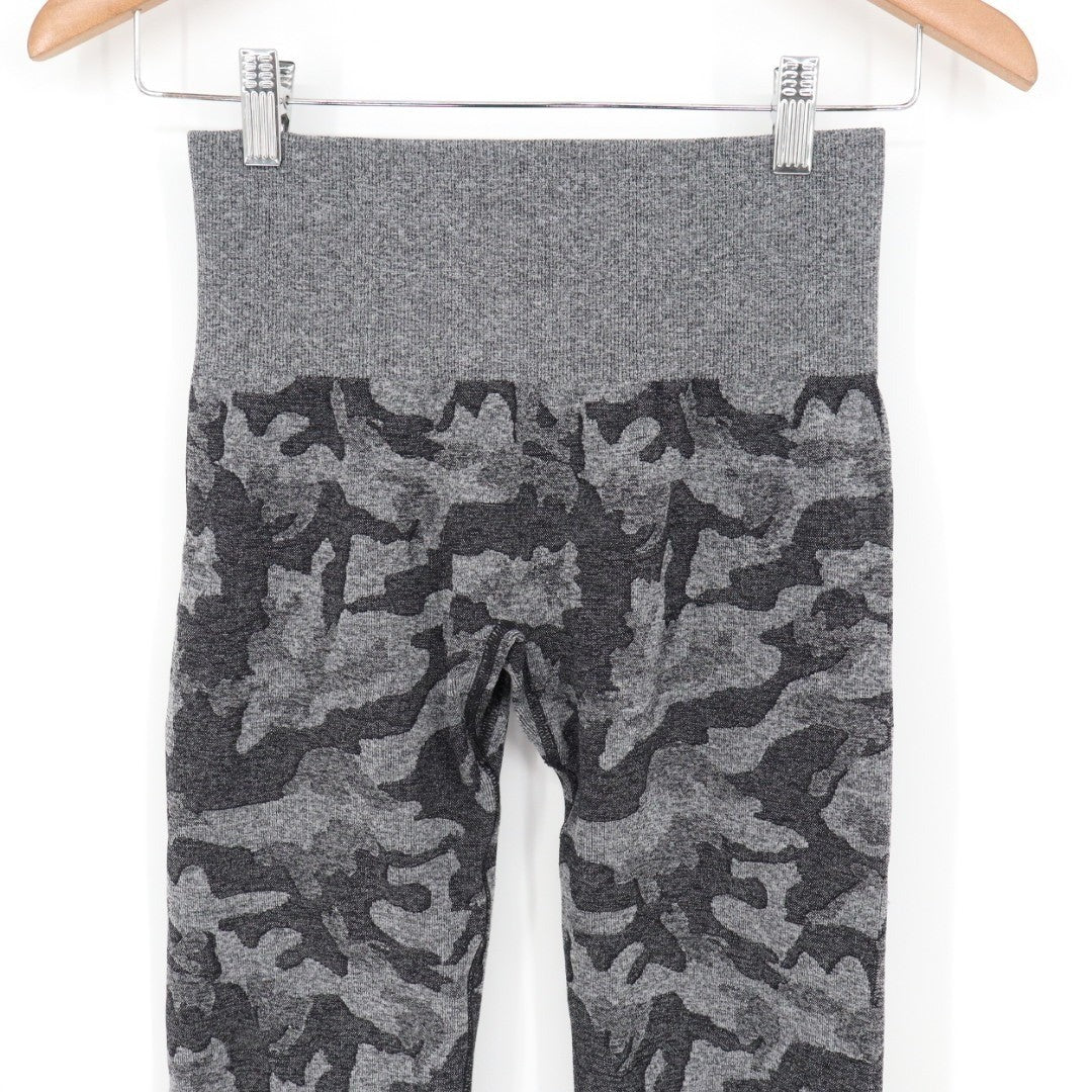 Nvgtn Seamless Leggings Women Small Black Gray Camo Stretch High-Waisted Workout