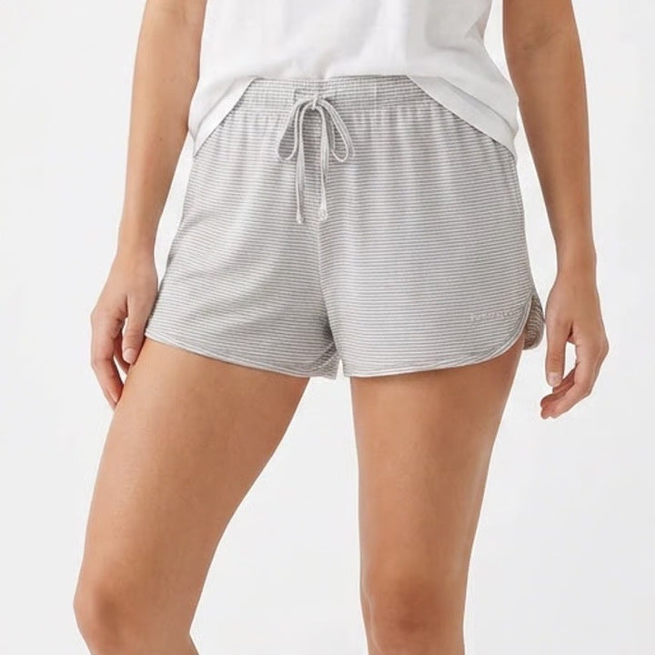 Tahari Pajama Shorts Women Large Gray Striped Stretch Drawstring Waist Sleepwear