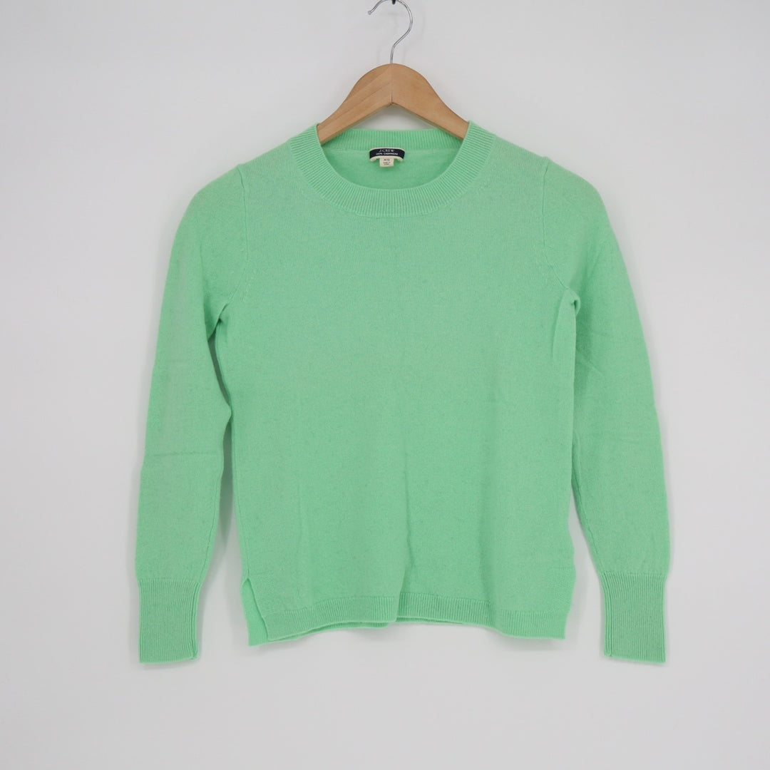 J. Crew Sweater Womens XS Mint Green Tight Knit Cashmere Side Slit Ribbed Winter