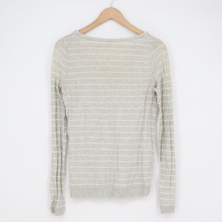 Merona Womens XS Grey White Striped Long Sleeve Cotton Scoop Neck Top Drawstring