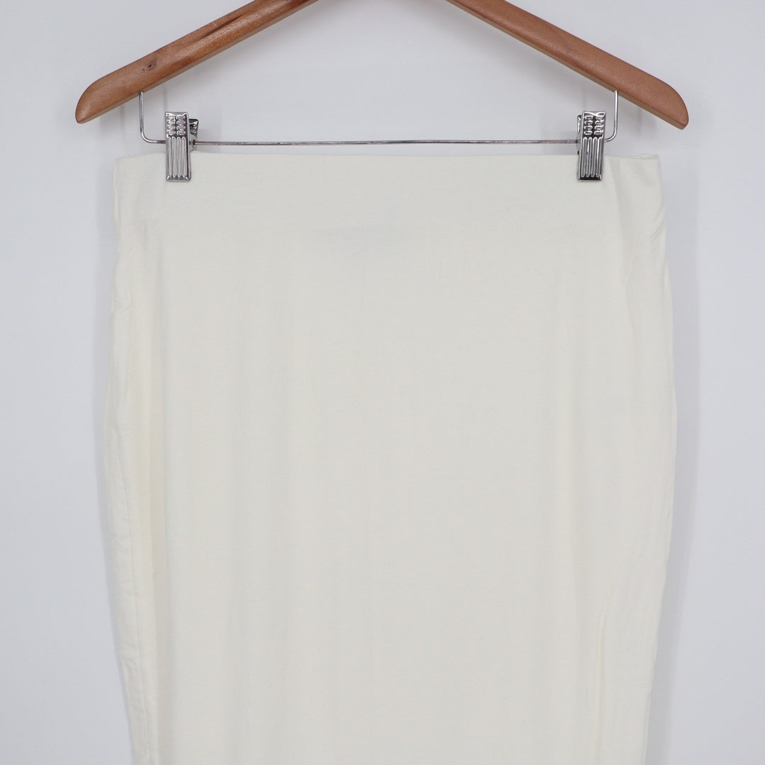 Naked Wardrobe Womens 1X Cream Midi Bodycon Pencil Skirt High Waist
