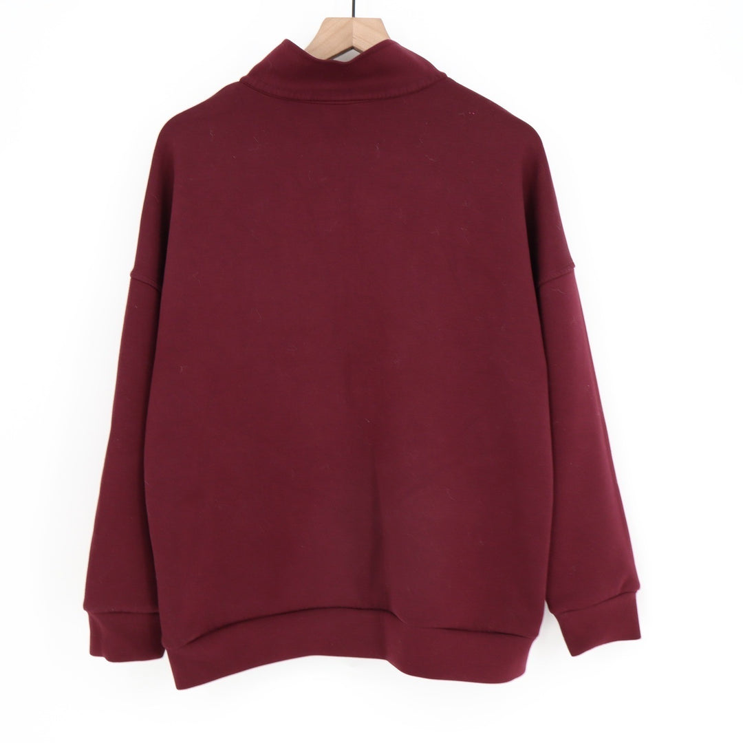 BTFBM Womens Quarter Zip Sweatshirt Burgundy Oversized Pullover Mock Neck Large