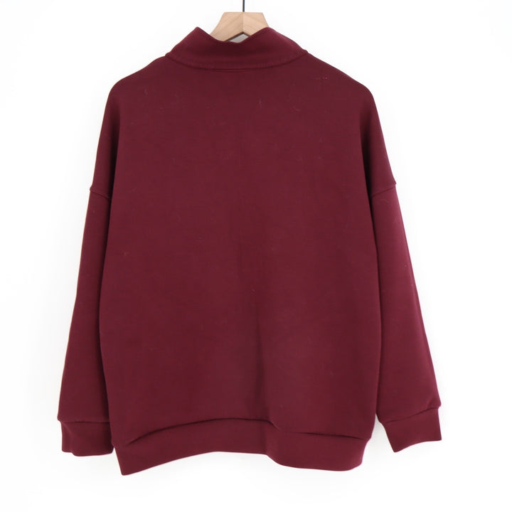 BTFBM Womens Quarter Zip Sweatshirt Burgundy Oversized Pullover Mock Neck Large