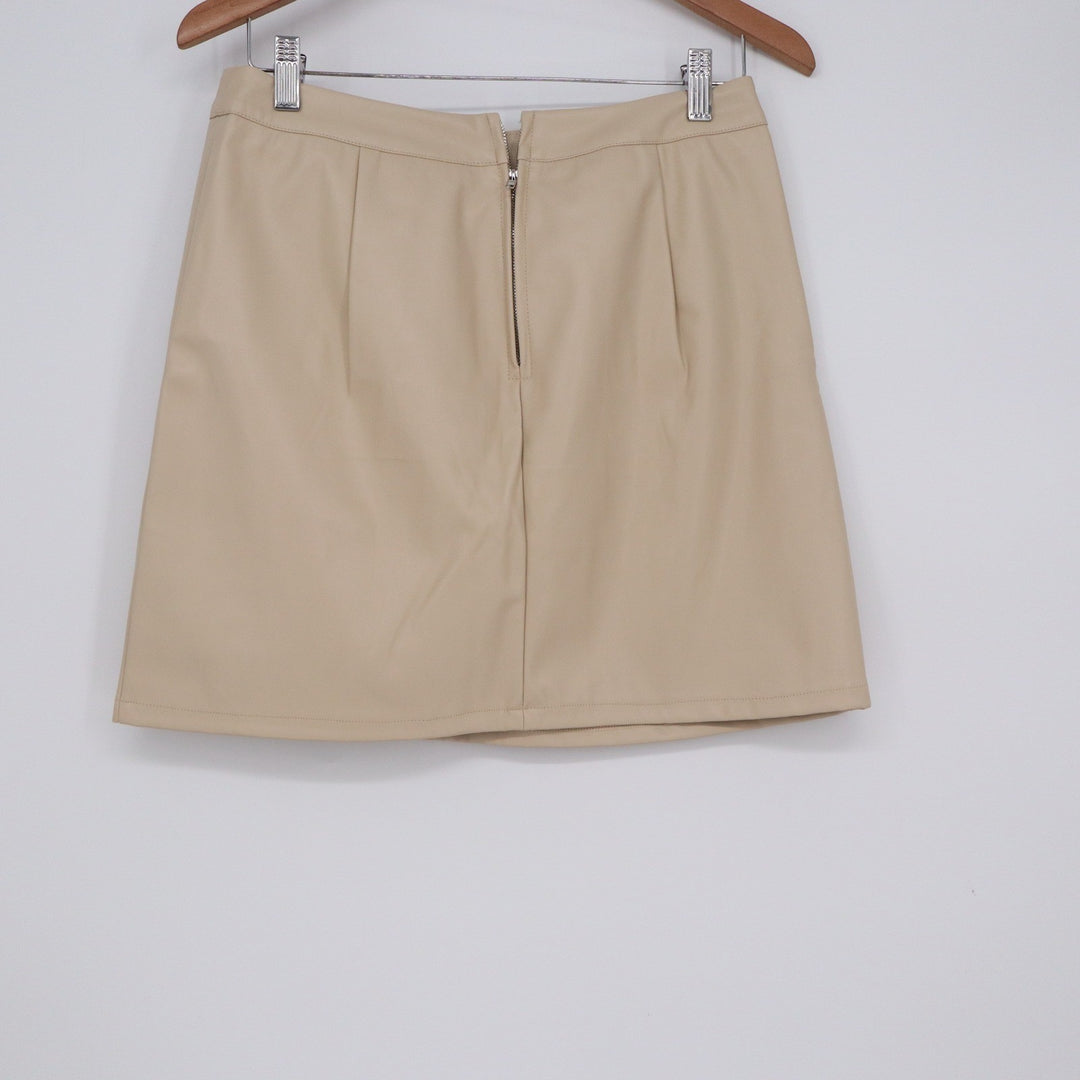 Entro Milly Faux Leather Mini Skirt Ecru Beige High Waist Slit L