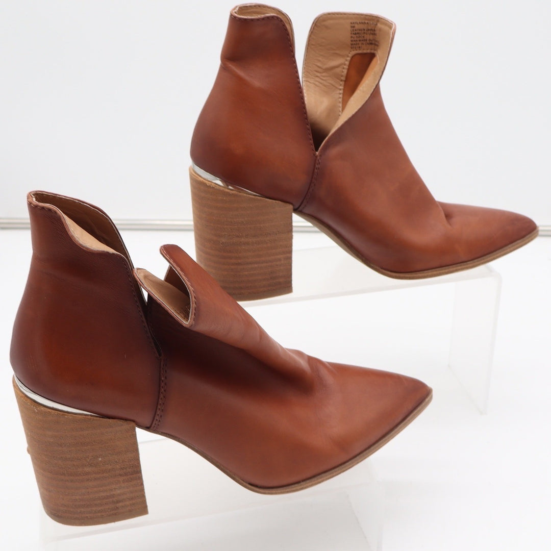 Steve Madden Kaylah Cognac Leather Pointed Toe V-Cut Block Heel Booties Size 9M
