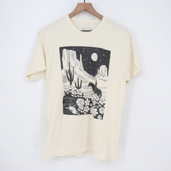 Lotus Fashion T-Shirt Mens Large White Graphic Cotton Short Sleeve Crew Neck
