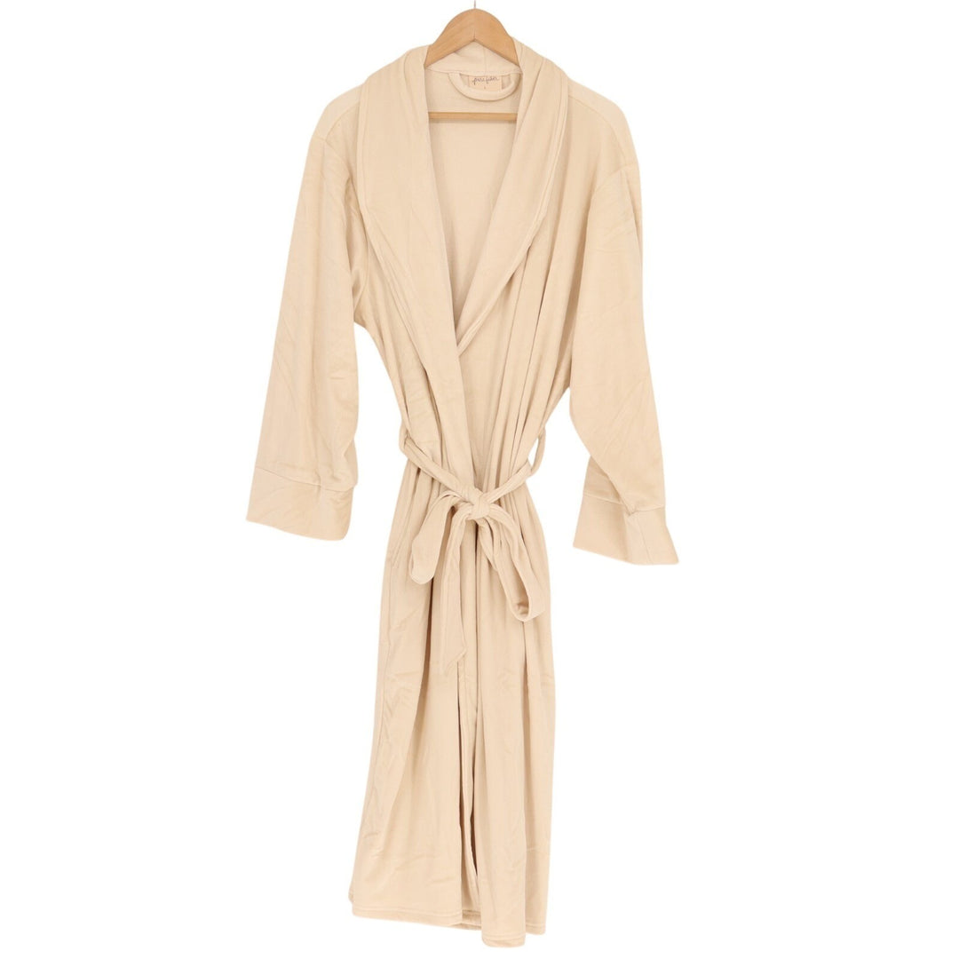 Pure Fiber Wrap Bathrobe Unisex Large Beige Stretch Fleece Tie Belt Shawl Collar