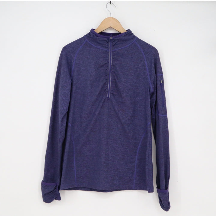 Kirkland Signature Purple Heathered Quarter Zip Pullover Thumbhole Active Top L
