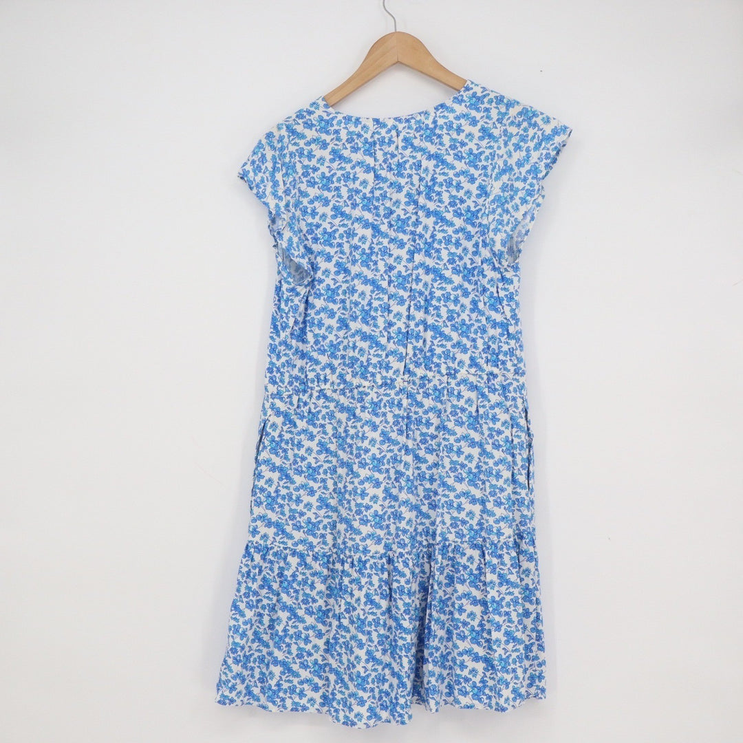 Gap Womens Blue White Floral V-Neck Tiered Mini Dress Size M Rayon Pockets
