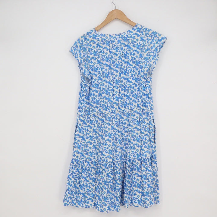Gap Womens Blue White Floral V-Neck Tiered Mini Dress Size M Rayon Pockets