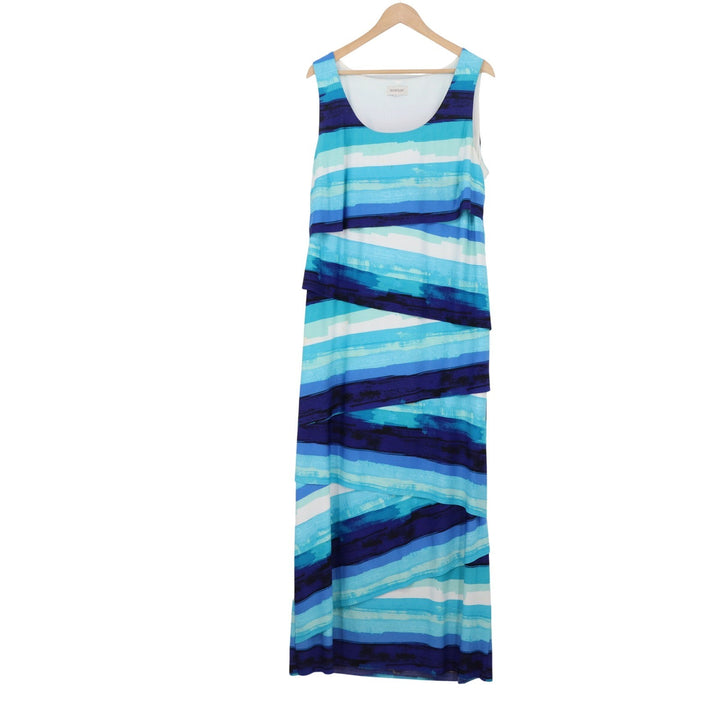Avenue Blue Striped Tiered Maxi Dress XL Sleeveless Scoop Neck Summer Lined