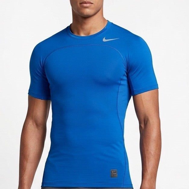 Nike Pro Hypercool T-Shirt Men Medium Blue Stretch Fitted Crew Neck Short Sleeve
