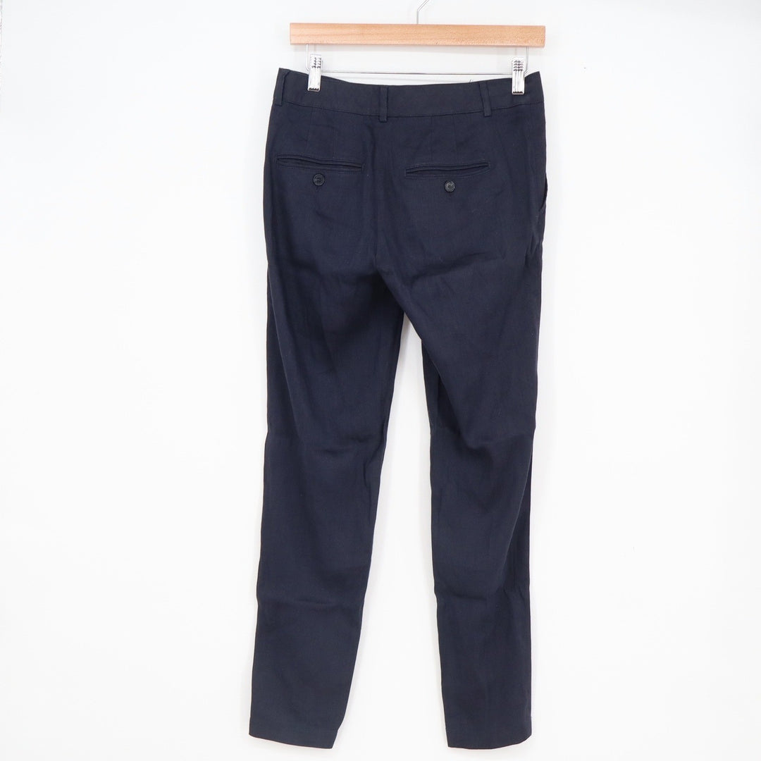 Vince Navy Blue Linen Blend Wrap Front Tapered Trousers Pants Size 2