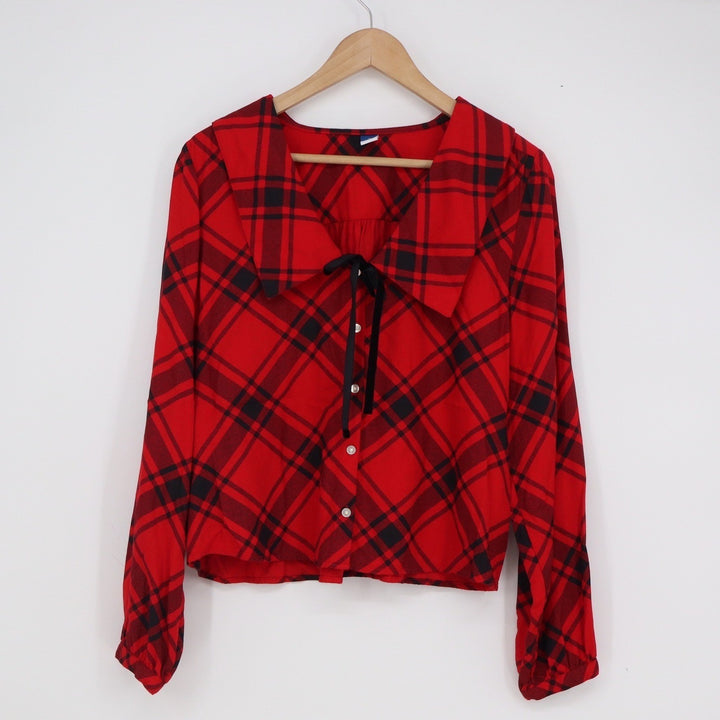 Old Navy Womens Red Plaid Peter Pan Collar Button Front Blouse Medium
