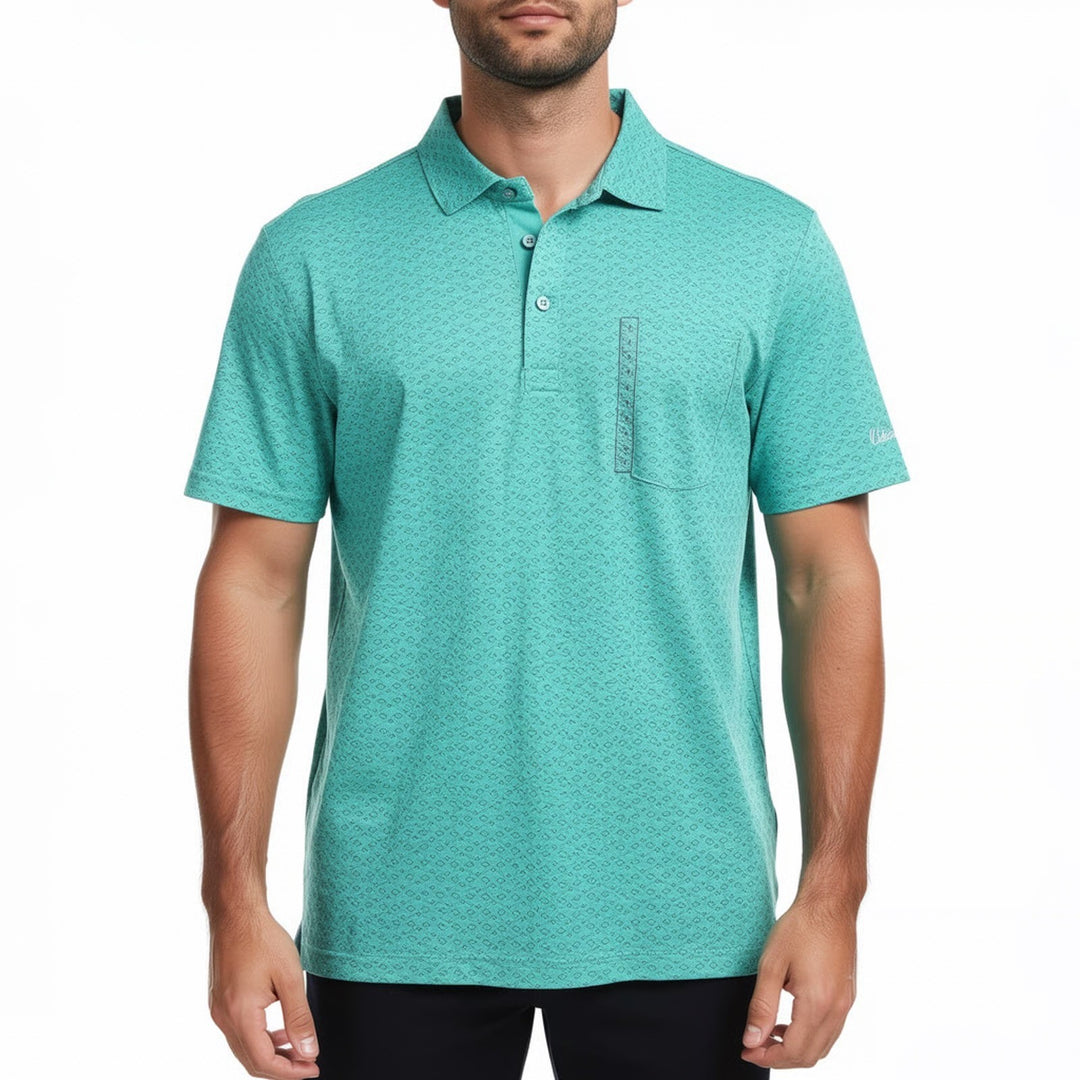 Walter Hagen Mens P11 Performance Polo Shirt Deco Leaf Teal Geometric Small New