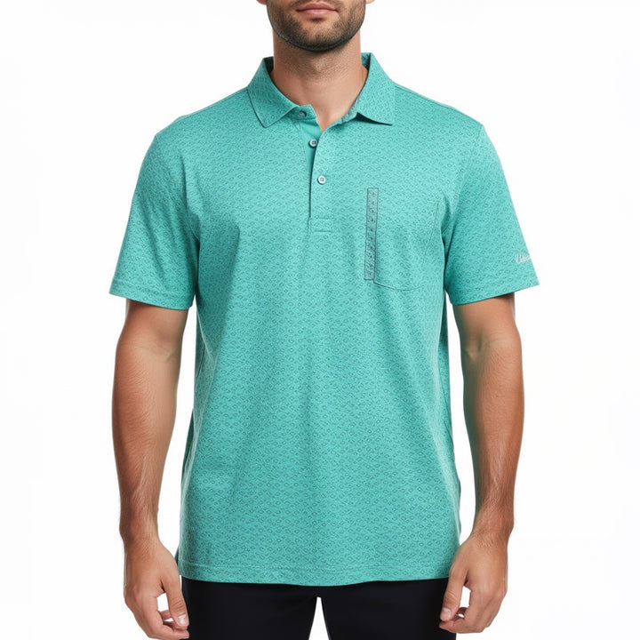 Walter Hagen Mens P11 Performance Polo Shirt Deco Leaf Teal Geometric Small New