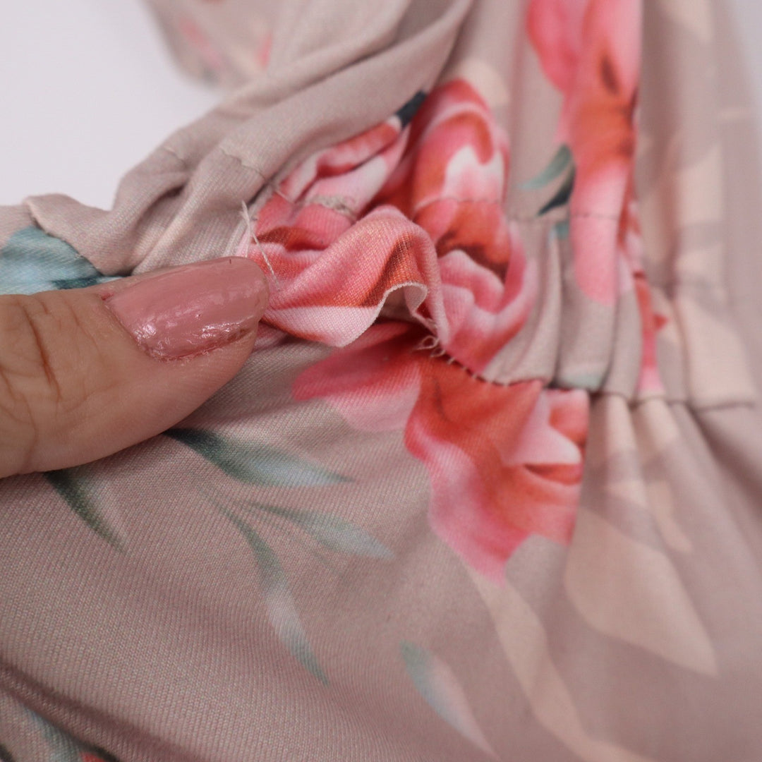 Floral Wide Leg Jumpsuit Mauve Pink Rose Print Spaghetti Strap Pockets Large