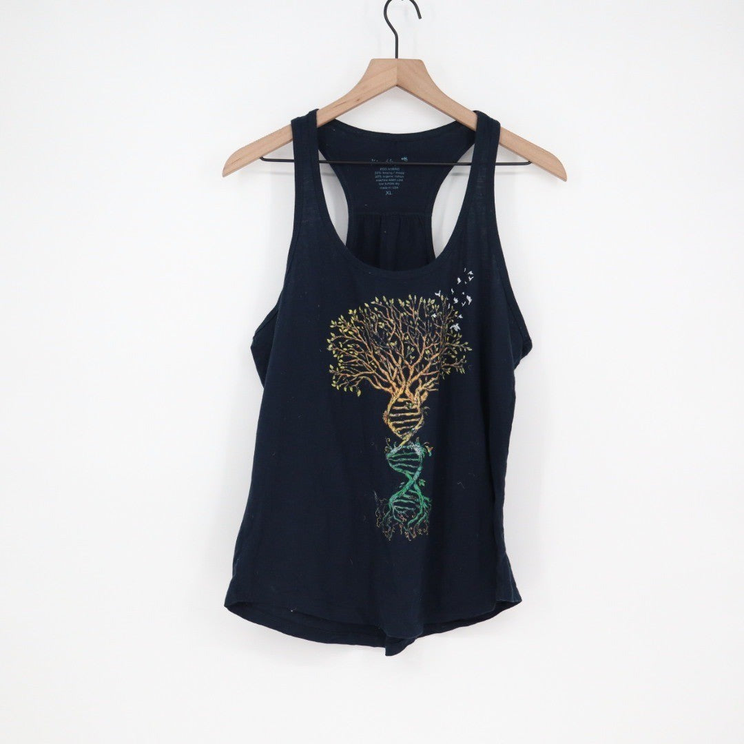 Kizmet Yogawear Eco Hybrid Tank Top XL Tree DNA Graphic Racerback Made in USA