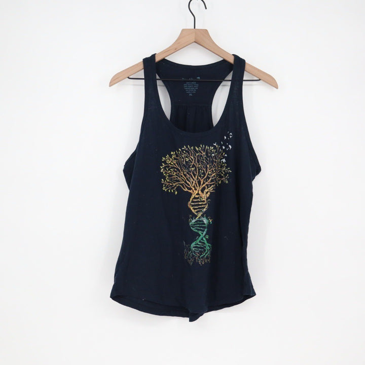 Kizmet Yogawear Eco Hybrid Tank Top XL Tree DNA Graphic Racerback Made in USA