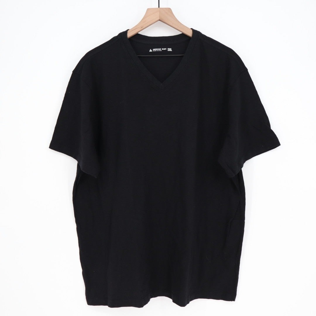 American Giant Mens Black V Neck T Shirt Made in USA Size 2XL