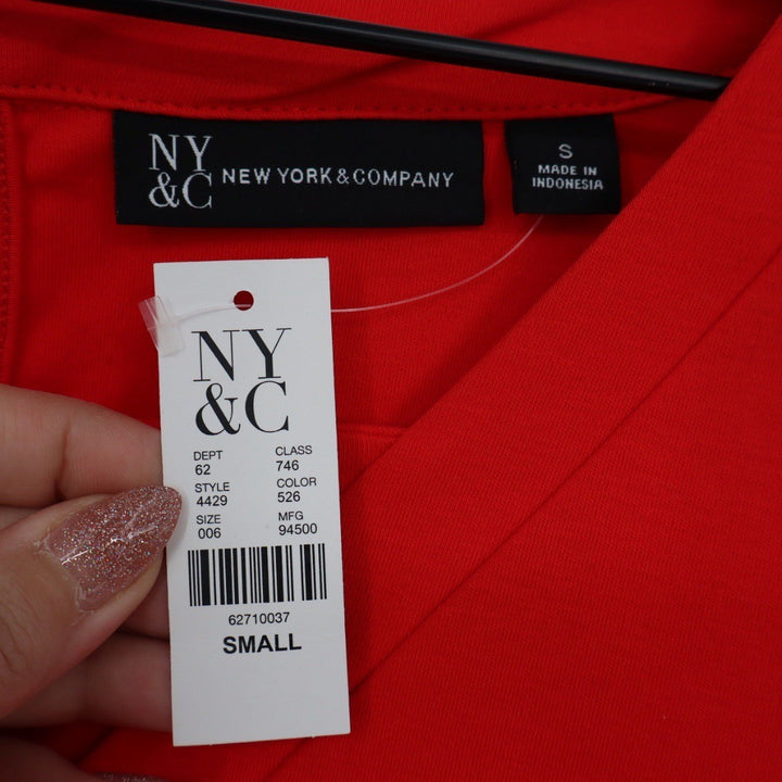 New York & Company Red V Neck Keyhole Bow Detail Sleeveless Romper Shorts Size S