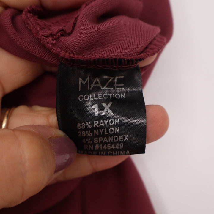 Maze Collection Burgundy Pull On Slim Pants Plus Size 1X Maroon Leggings