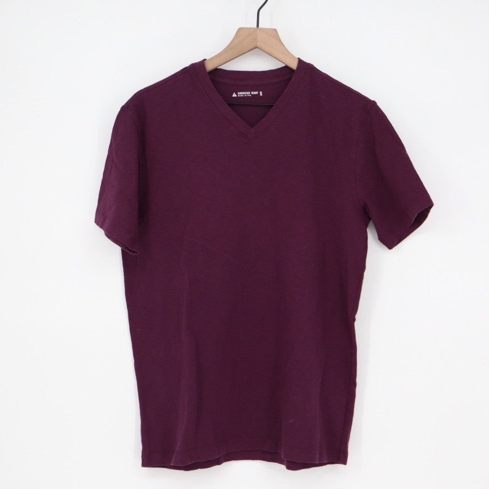 American Giant Mens V Neck T Shirt Burgundy Cotton Made in USA Size S