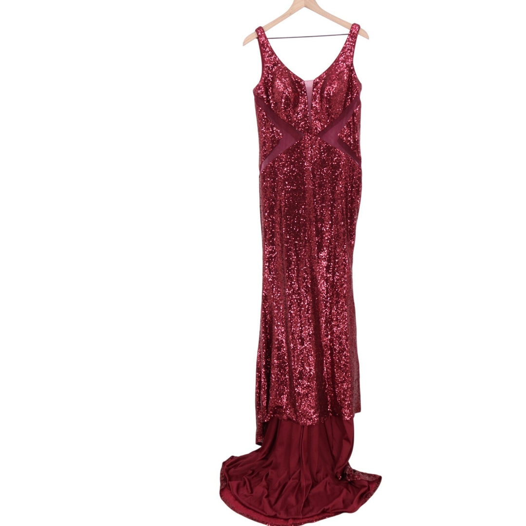 Platinum Maxi Long Dress Womens 14 Red Sequin Split Neck Backless Sleeveless