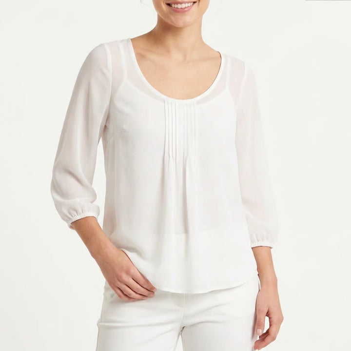 Hollister White Sheer Pleated 3/4 Sleeve Blouse XS Boho Top