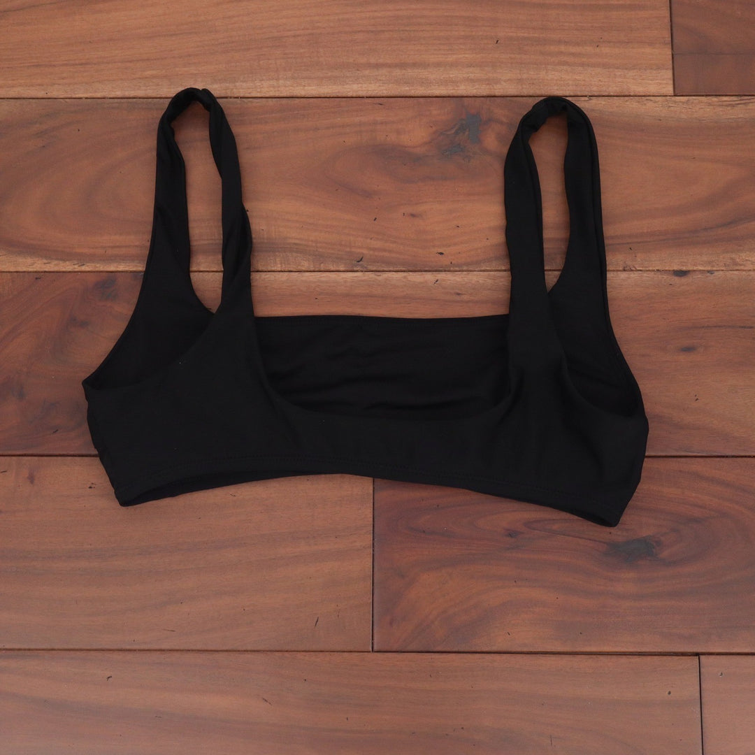 Aerie Black Scoop Neck Bikini Top Wide Strap Solid Minimalist Swim Size L