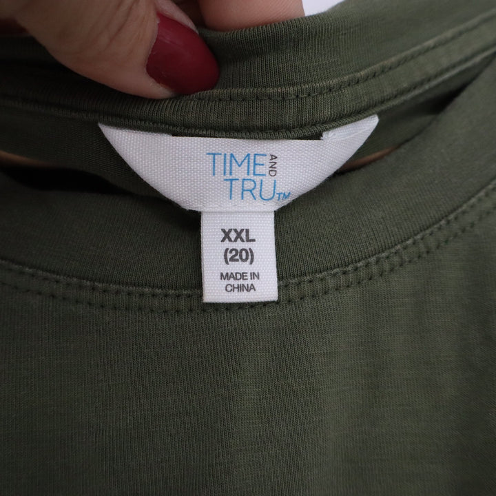 Time and Tru Olive Green Twist Front Flutter Sleeve Tee XXL 20 Lyocell Blend