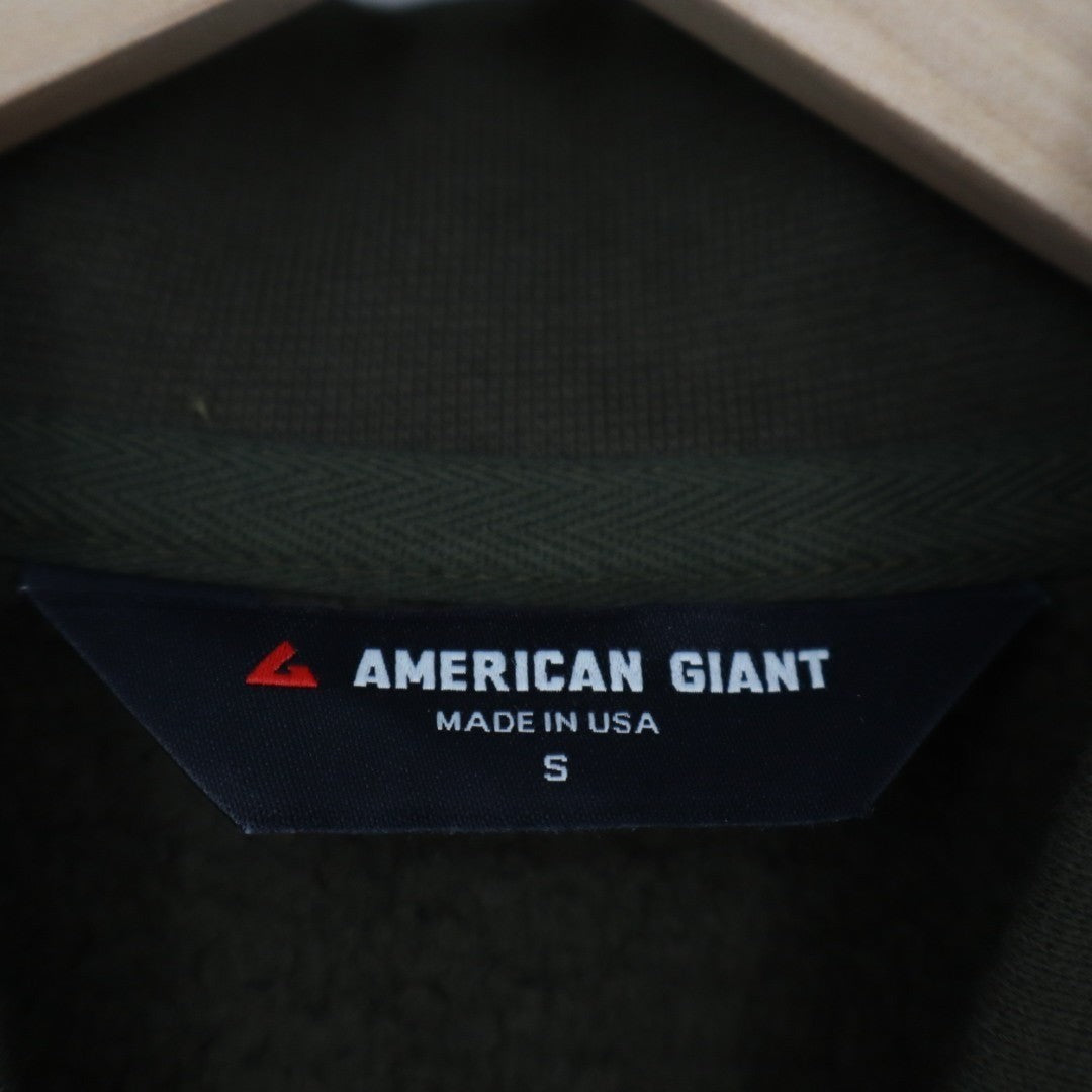 American Giant Bomber Jacket Mens Small Green Logo Fleece Lined Cotton Full Zip